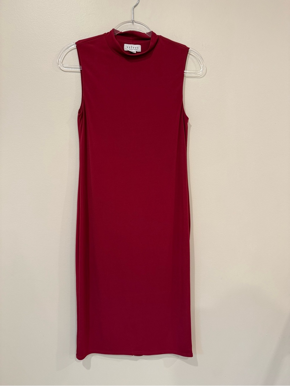 Velvet by Graham & Spencer Mock Neck Bodycon Dress Sleeveless Berry Red Holiday